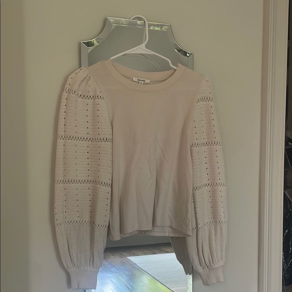 Splendid Cream Crew Neck Sweater with knitted puff sleeves